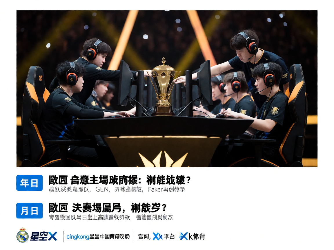 电竞比赛现场，T1战队选手在总决赛中激烈对决