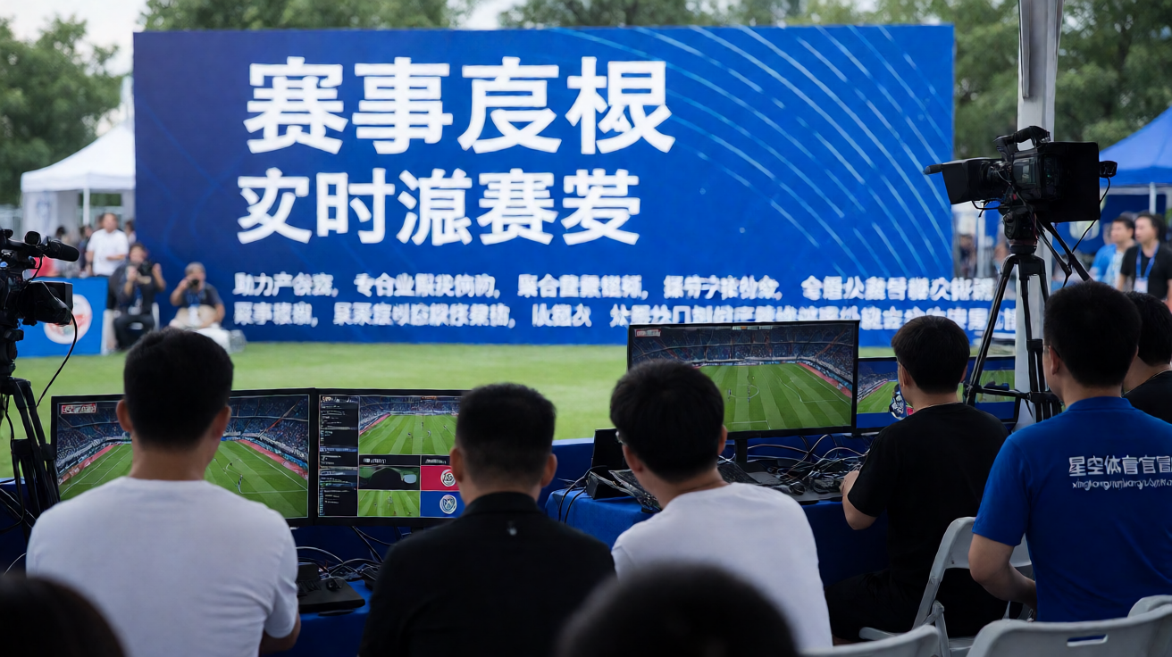 赛事直播现场，专业直播团队进行比赛实时转播